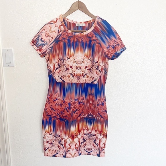 Zara W&B Collection Neoprene “Scuba” Short Sleeve Cherry Blossom Mini Dress - Picture 1 of 12